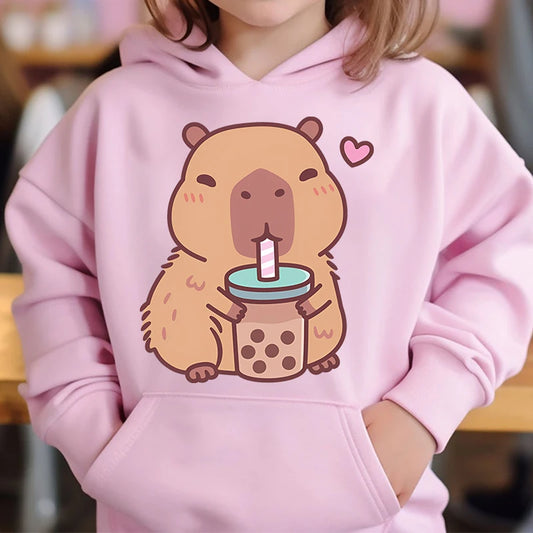 Capybara Boba Cute Hoodie for Kids