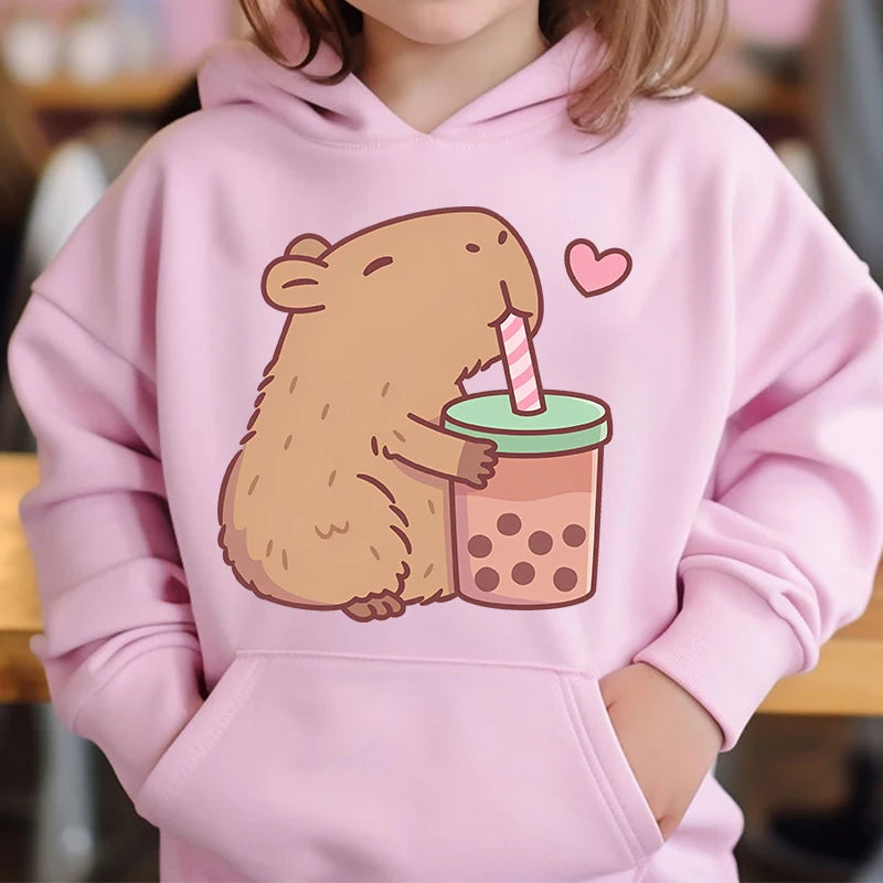 Capybara Boba Cute Hoodie for Kids