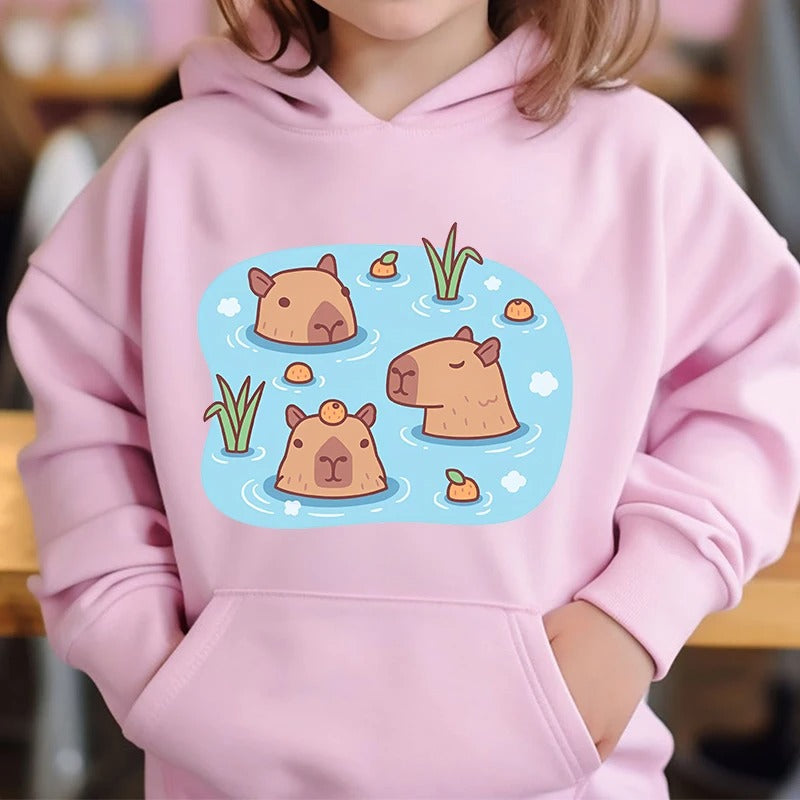 Capybara Boba Cute Hoodie for Kids