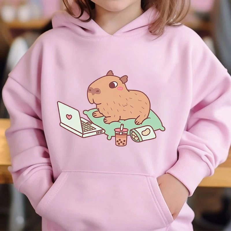 Capybara Boba Cute Hoodie for Kids